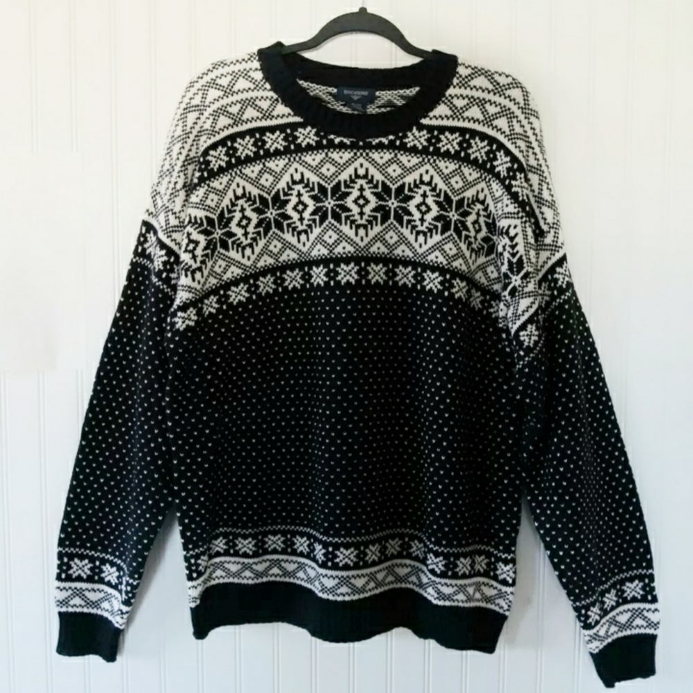 Christmas Sweater Men's XL Dockers Blue Ivory Snowflakes Ski Holiday Ugly Winter